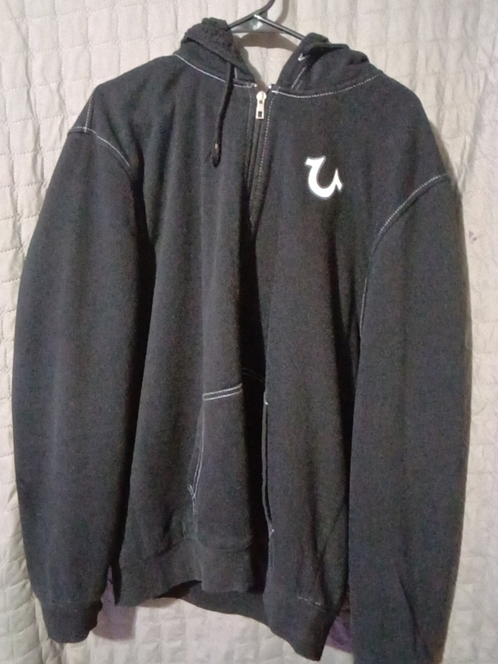 True Religion Black Zip-Up Hooded Sweatshirt with White Logo